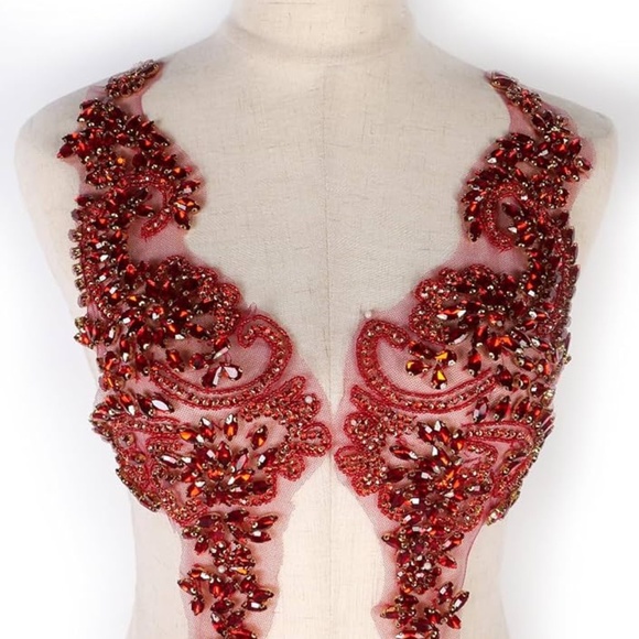 NWOT Shiny Rhinestone Pair Applique Patch for Prom Dress Belt Arts Crafts Sewing - Picture 2 of 10